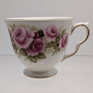 Queen Anne Bone China Pink Roses Teacup Gold Trim England Elegant Design